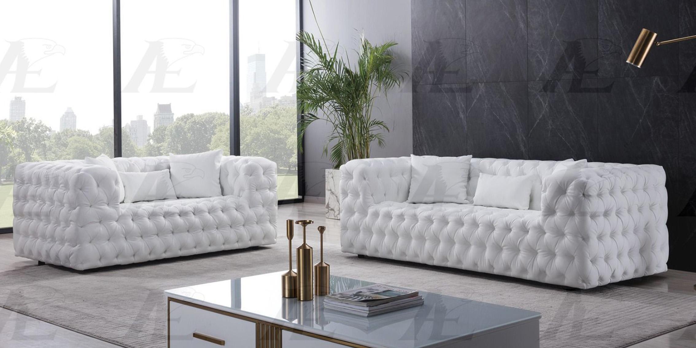 Contemporary, Modern Sofa Set AE-D821-W AE-D821-W-Set-2 in White Bonded Leather