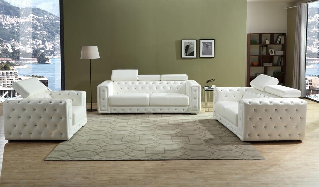 

    
White Faux Leather Sofa Set 3Pcs Modern Cosmos Furniture Charlise

