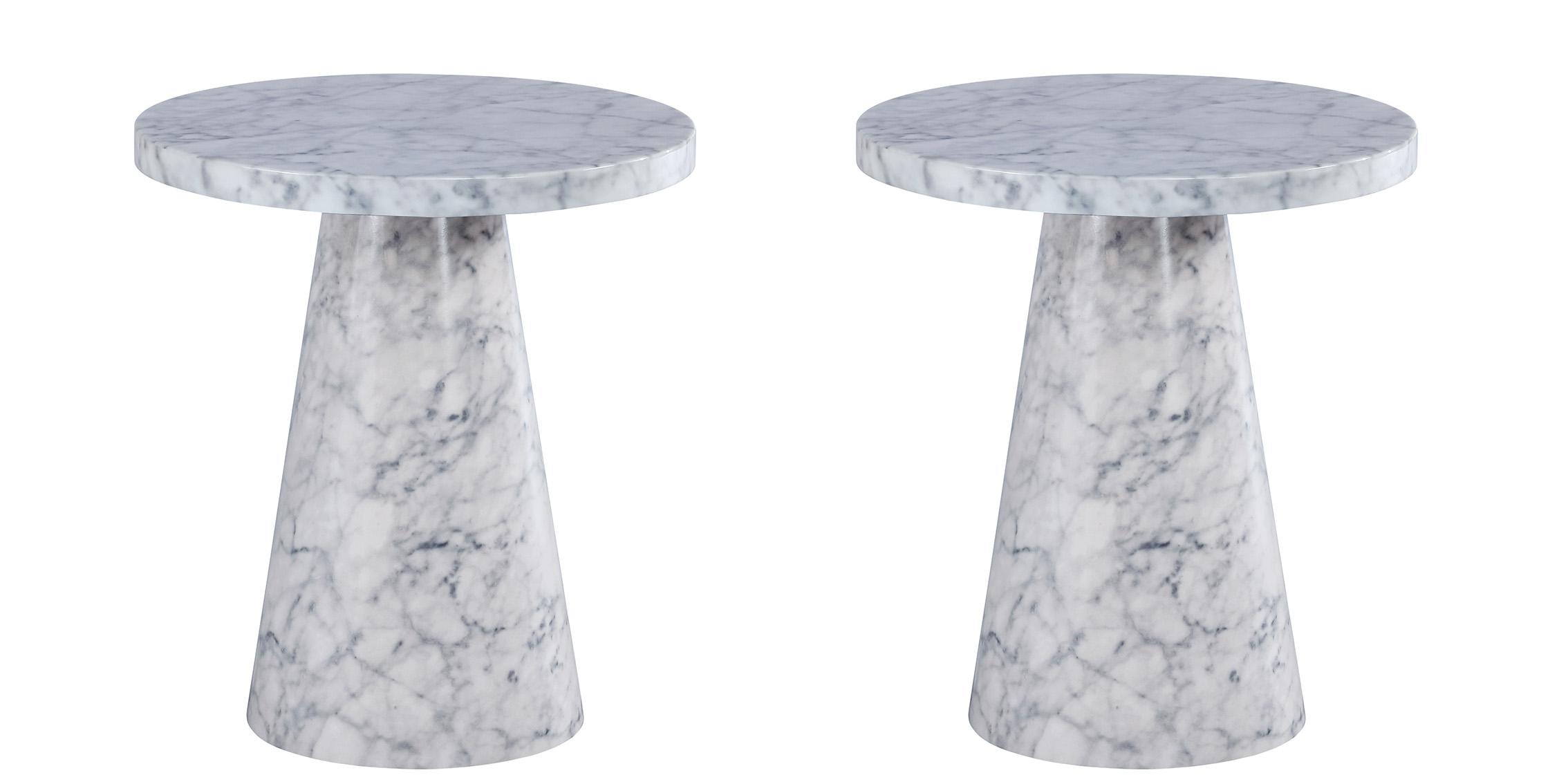 

    
White Faux Marble 20" Round End Table Set 2Pcs OMNI 274-ET Meridian Modern
