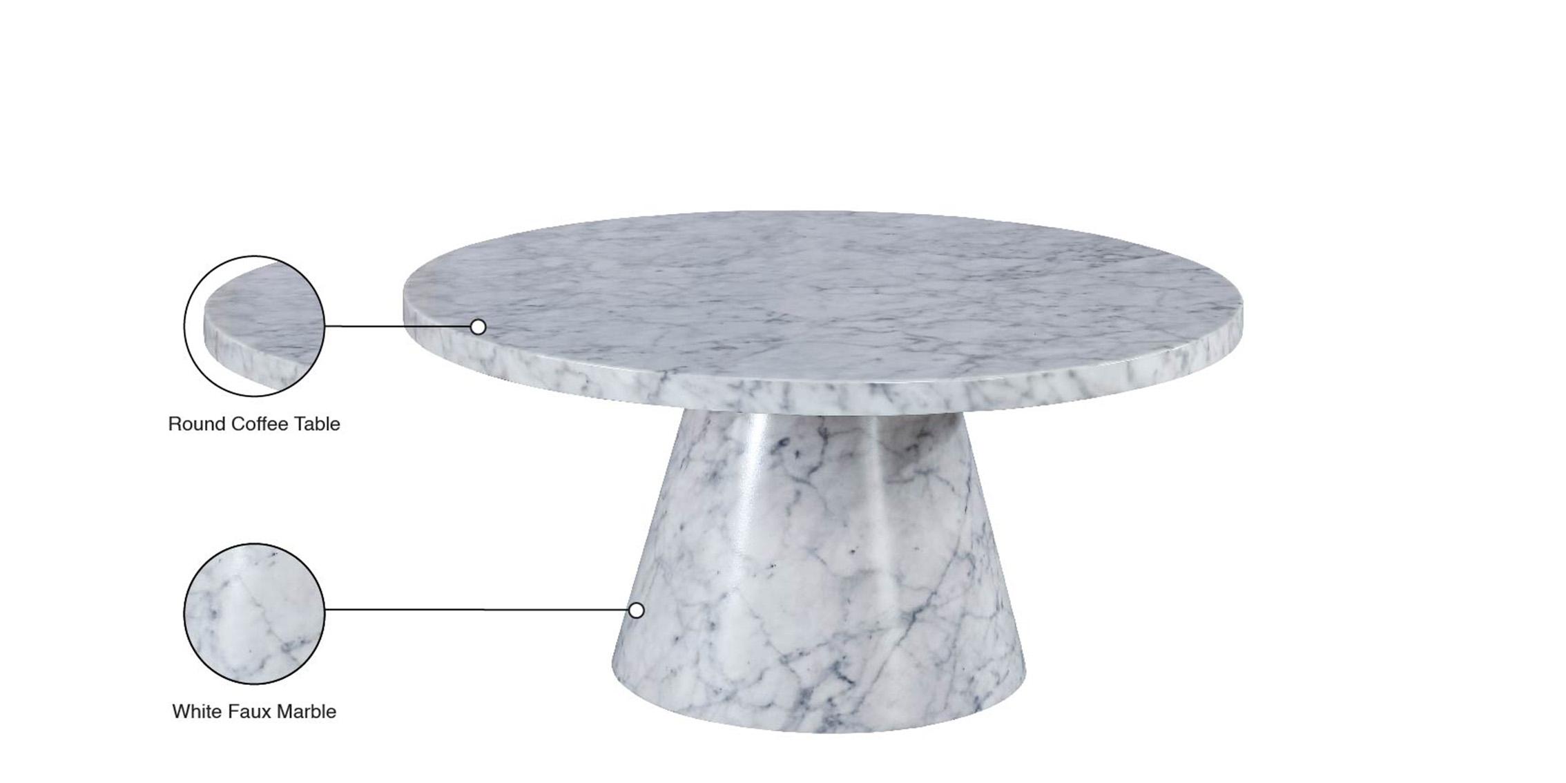 

    
 Order  White Faux Marble 36" Round Coffee Table Set 2 OMNI 274-CT Meridian Modern
