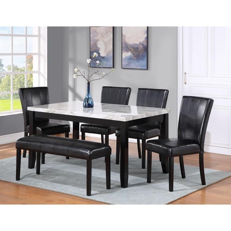 

    
White Faux Marble & Black Dining Room Set by Crown Mark Ferrara 2221T-3864-WH-6pcs
