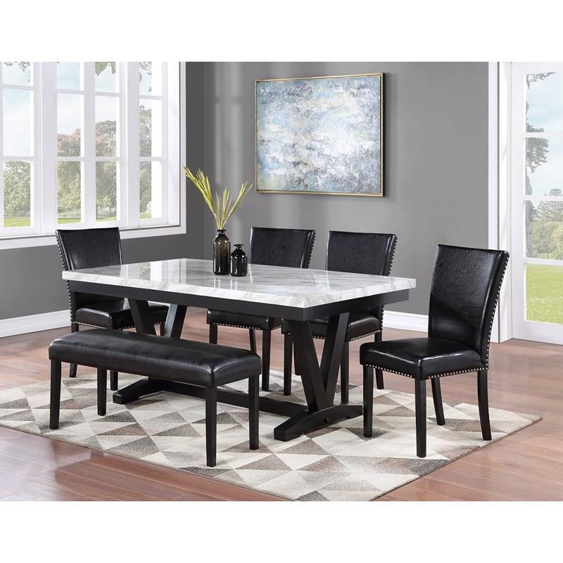 

    
White Faux Marble & Black Dining Room Set by Crown Mark Tanner 2222T-4272-WH-7pcs
