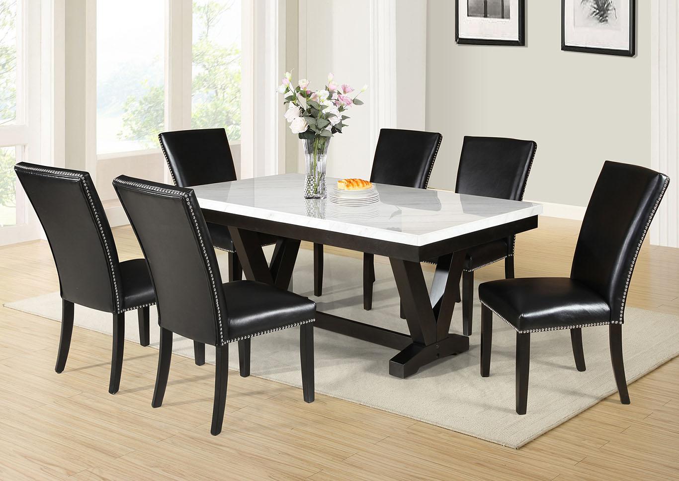 Modern Dining Room Set Tanner 2222T-4272-WH-6pcs in Black / White, Marble Fabric
