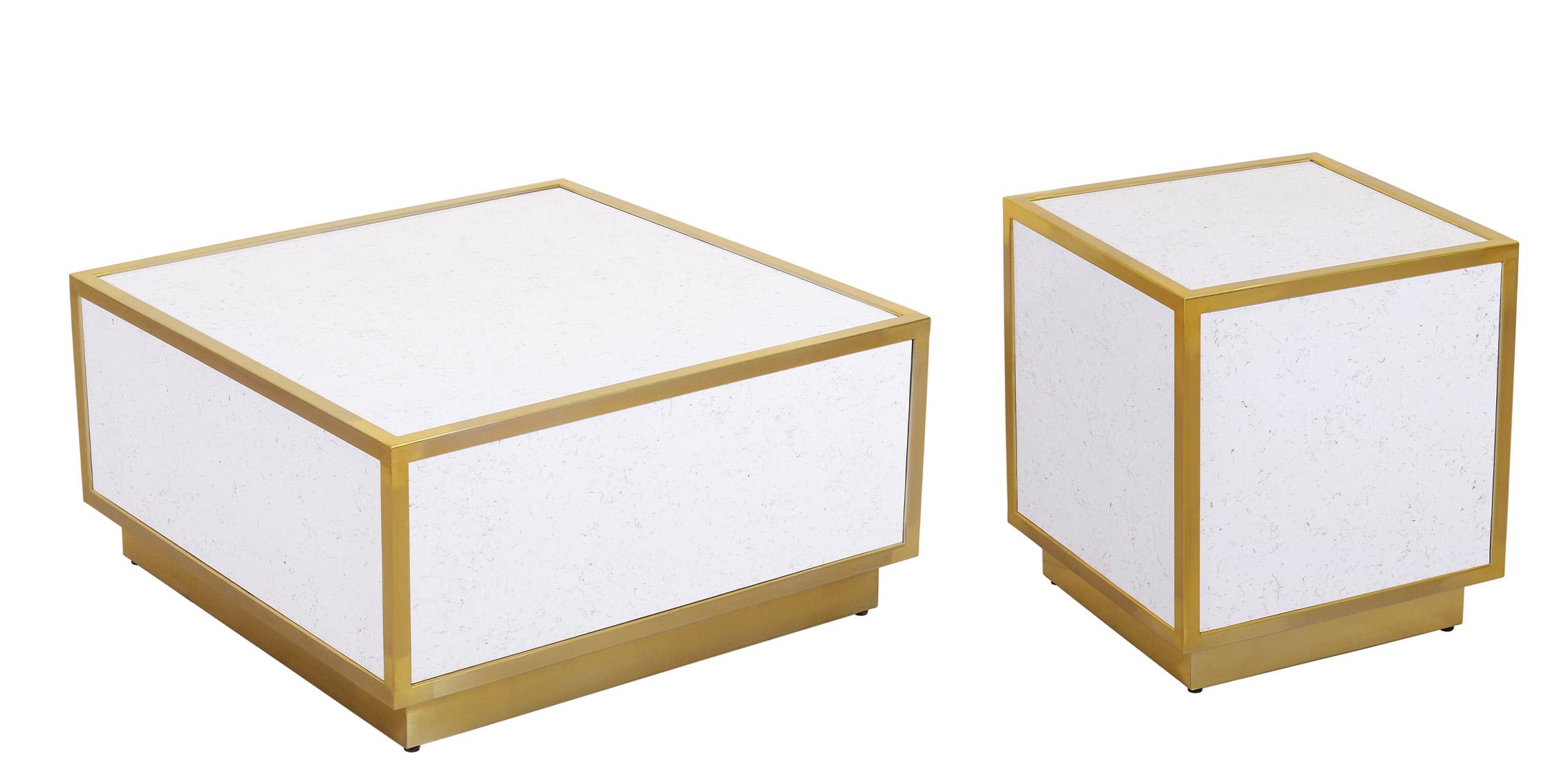 Contemporary, Modern Coffee Table Set GLITZ 242-CT-Set 242-CT-Set-2 in White, Gold 