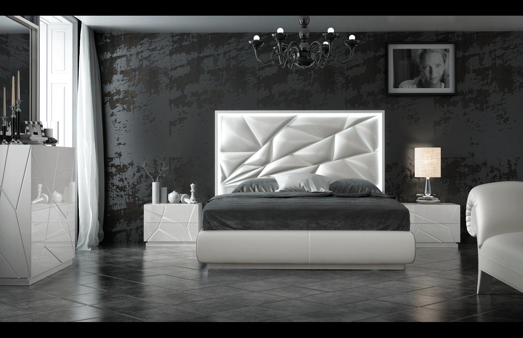 

    
White Finish Futuristic King Bedroom Set 5Pcs Modern Made in Spain ESF Kiu
