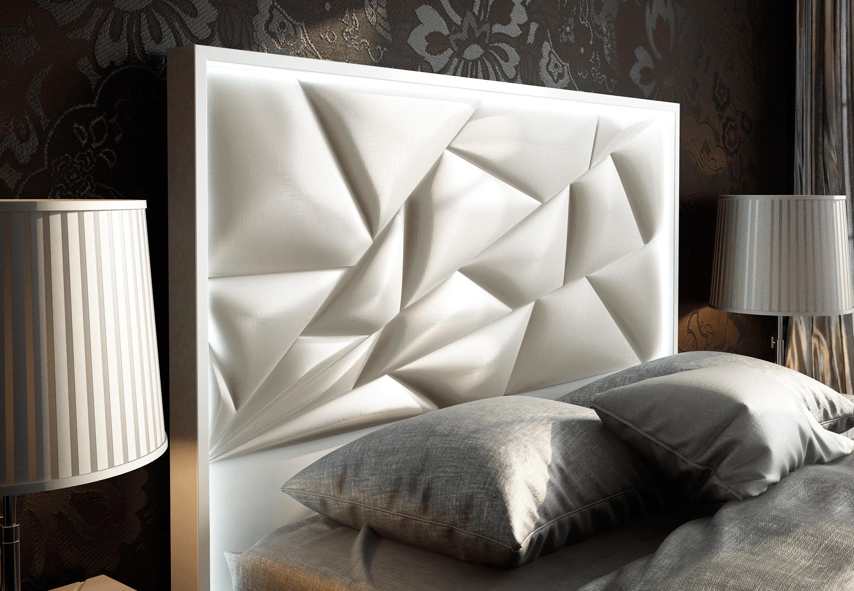 

    
White Finish Futuristic Queen Bed & 2 Nightstands Modern Made in Spain ESF Kiu
