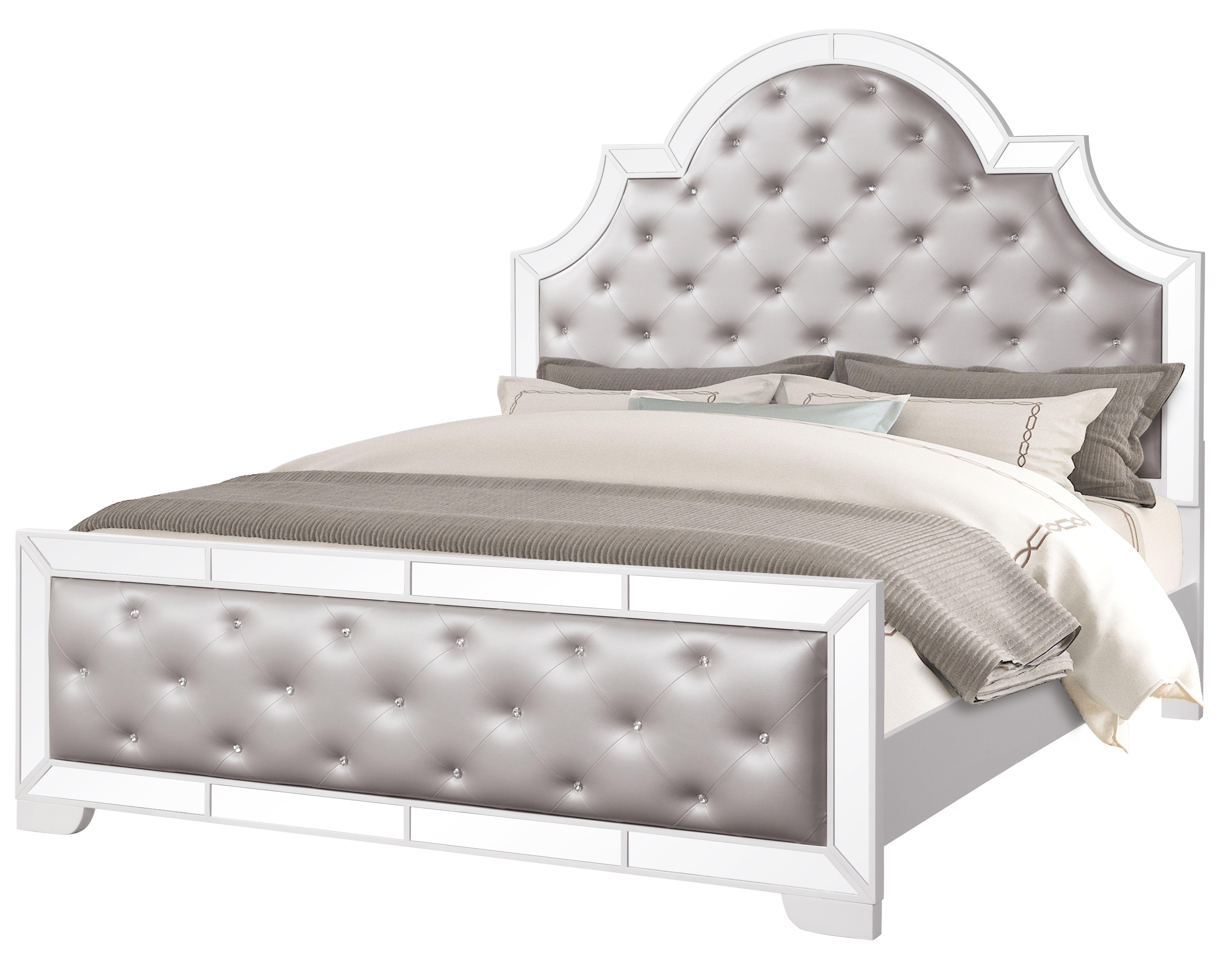 Contemporary Panel Bed Grand Gloria Grand Gloria-EK-Bed in White Faux Leather