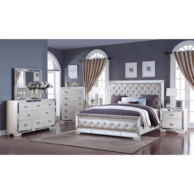 

    
White Finish Wood King Bedroom Set 6Pcs w/Chest Contemporary Cosmos Furniture Gloria
