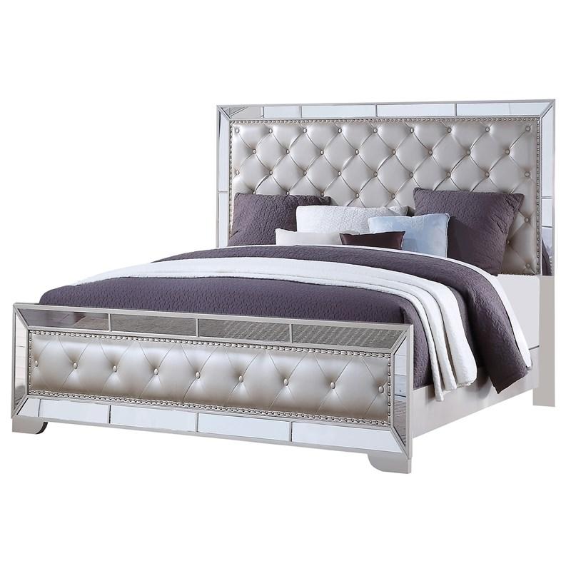 Contemporary Panel Bed Gloria Gloria-K-Bed in White Faux Leather