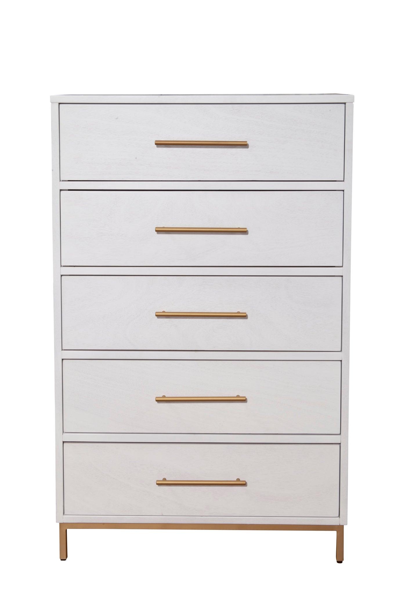 

    
White Five Drawer Chest MADELYN ALPINE Mid Century Modern Contemporary
