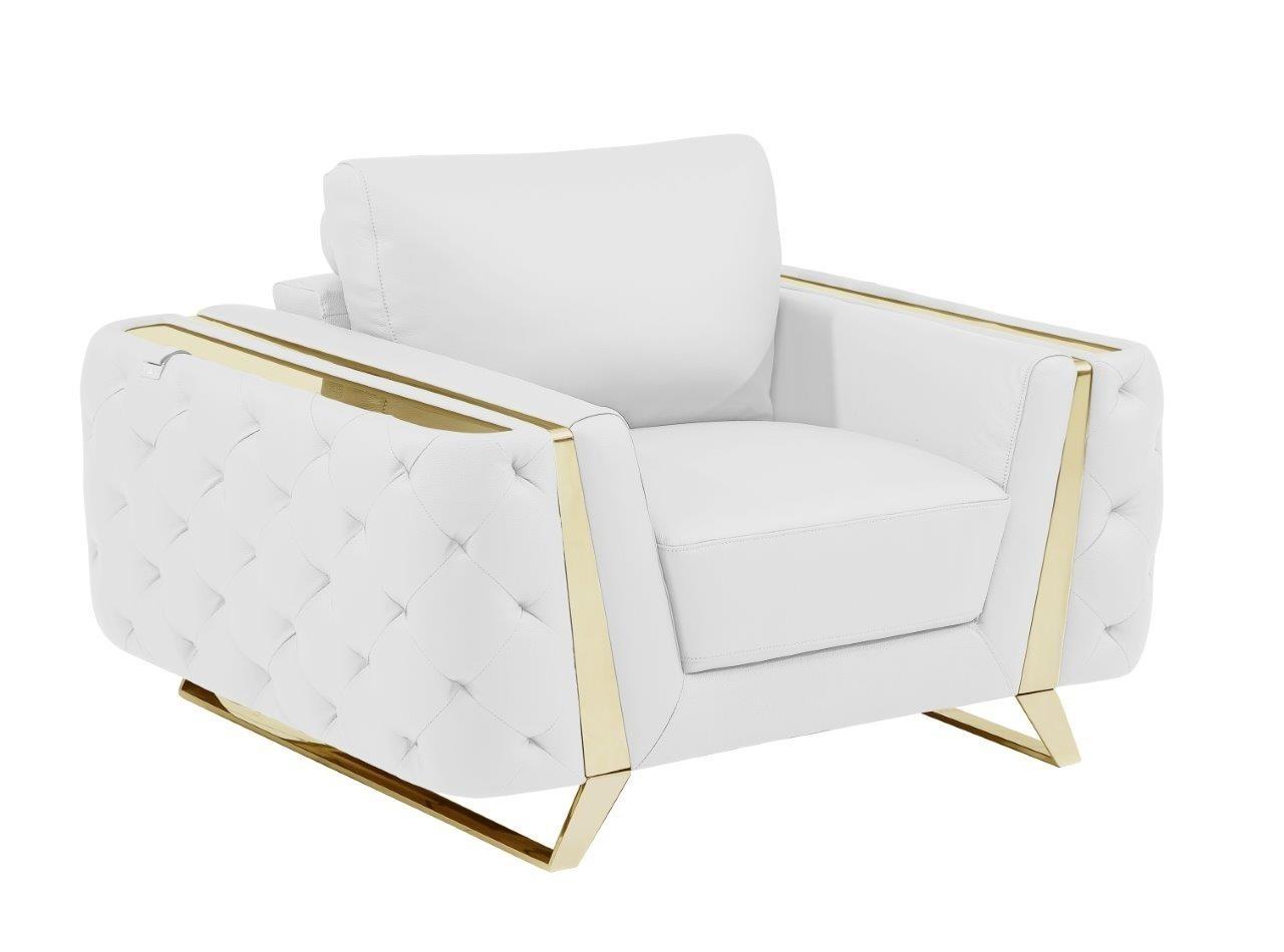 Contemporary Armchair 1050 1050-WHITE-CH in White Genuine Leather