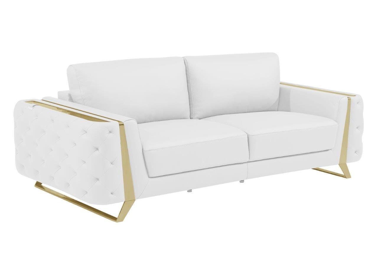 Contemporary Sofa 1050 1050-WHITE-S in White Genuine Leather