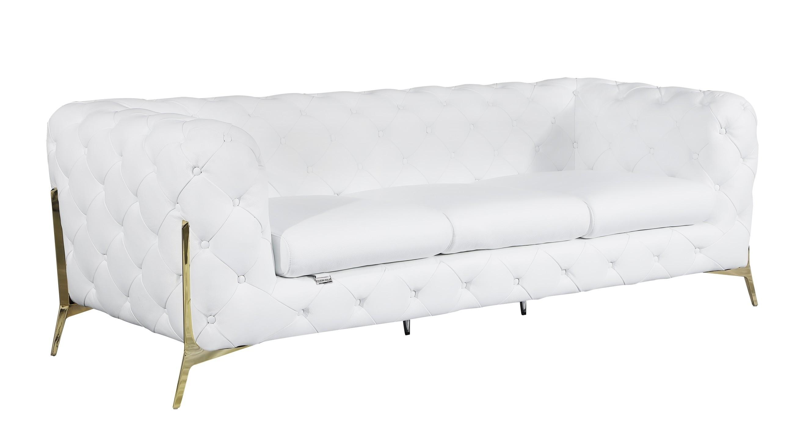 Contemporary Sofa 970 970-WHITE-S in White Top grain leather