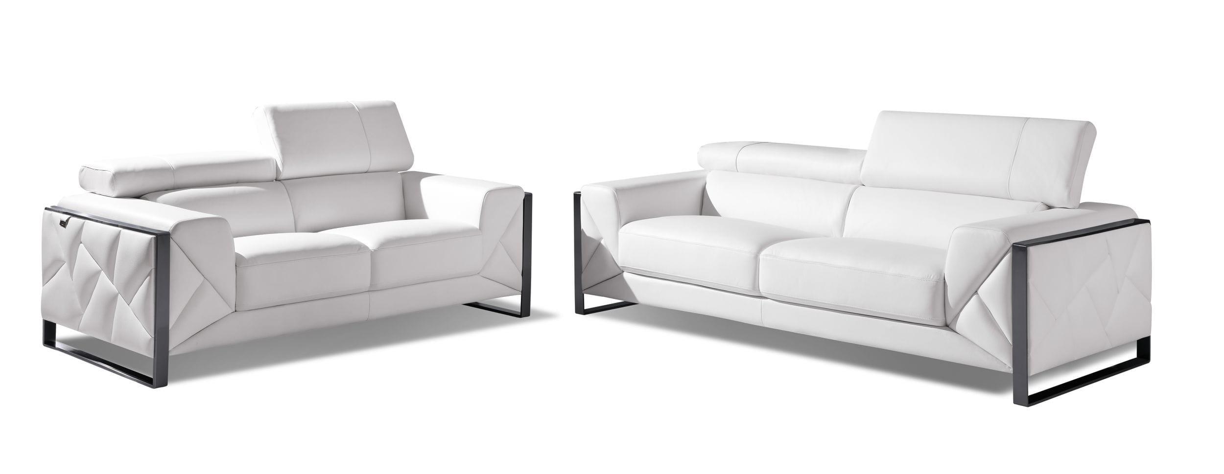 Contemporary Sofa and Loveseat Set 903-WHITE 903-WHITE-2PC in White Genuine Italian Leatder