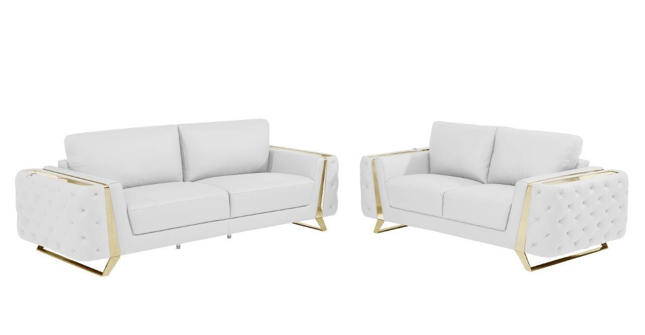 Contemporary Sofa and Loveseat Set 1050 1050-WHITE-2PC in White Genuine Leather