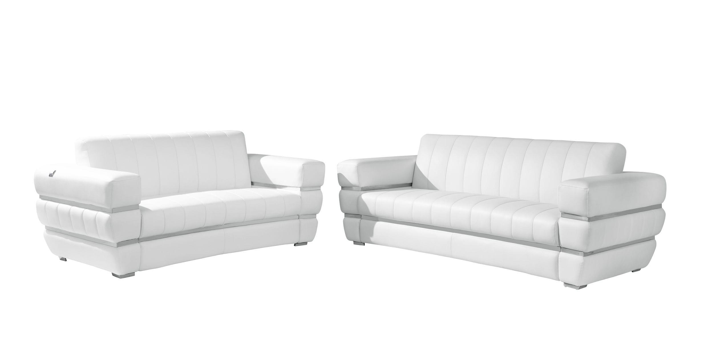 Contemporary Sofa and Loveseat Set 904 904-WHITE-2PC in White Leather