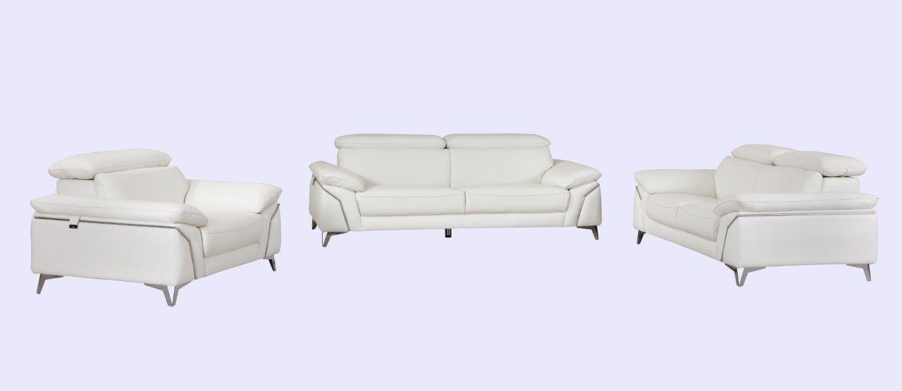 Contemporary Sofa Loveseat and Chair Set 727 727-WHITE-3-PC in White Italian Leather