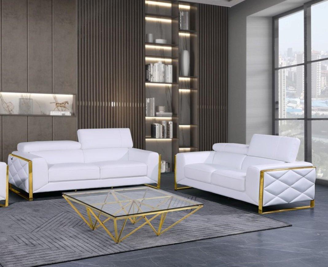 

    
WHITE Genuine Italian Leather Sofa Set 3P U955G Global United Modern
