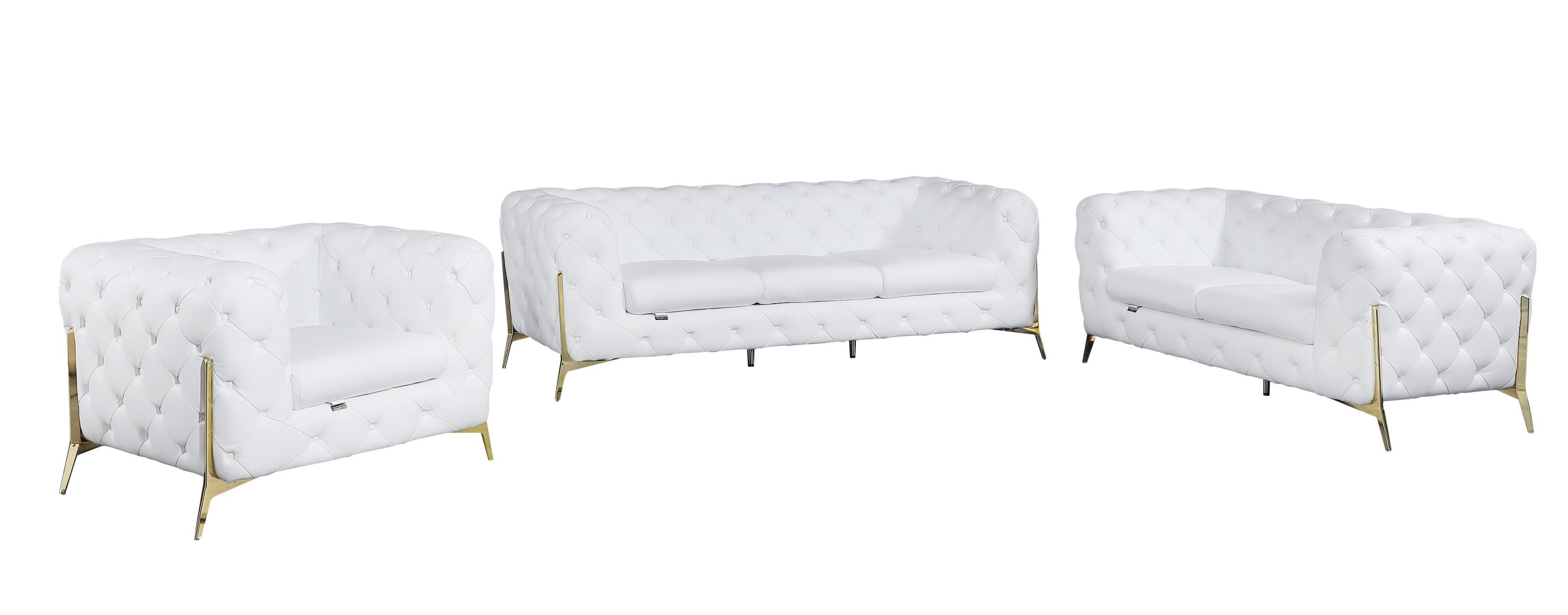 

    
White Genuine Italian Leather Sofa Set 3Pcs Contemporary 970 Global United

