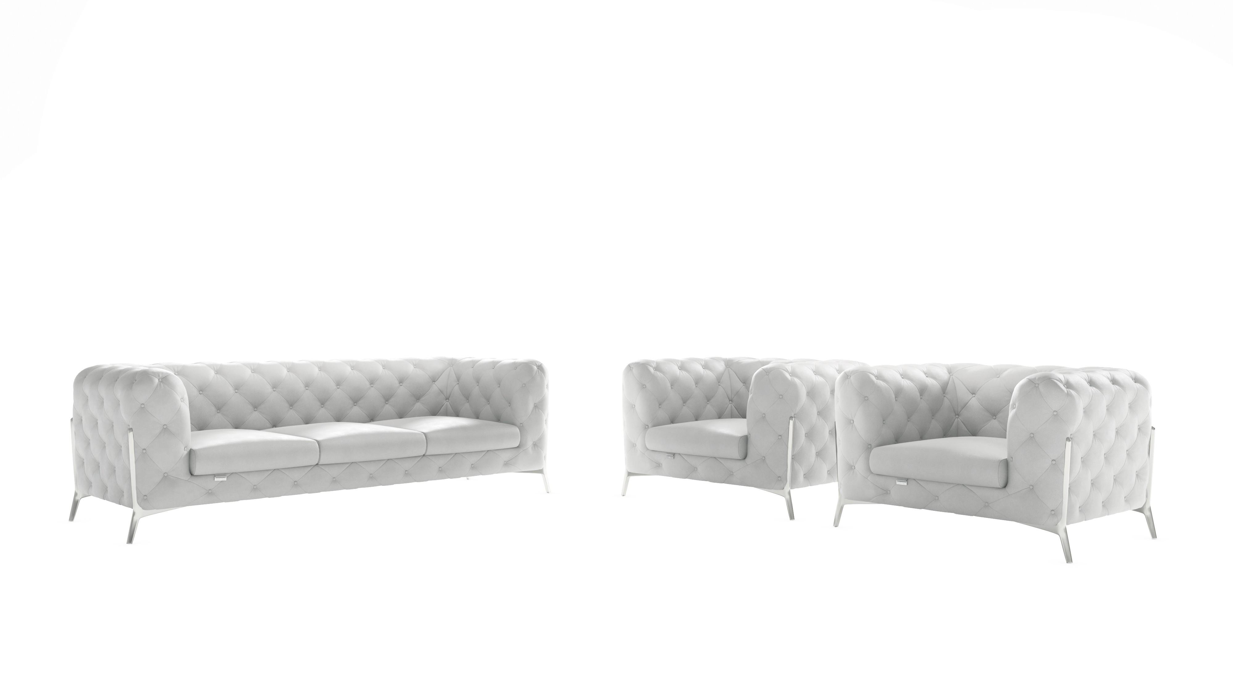 Contemporary Sofa and 2 Chairs 970 970-WHITE-2CH-SET in White Top grain leather
