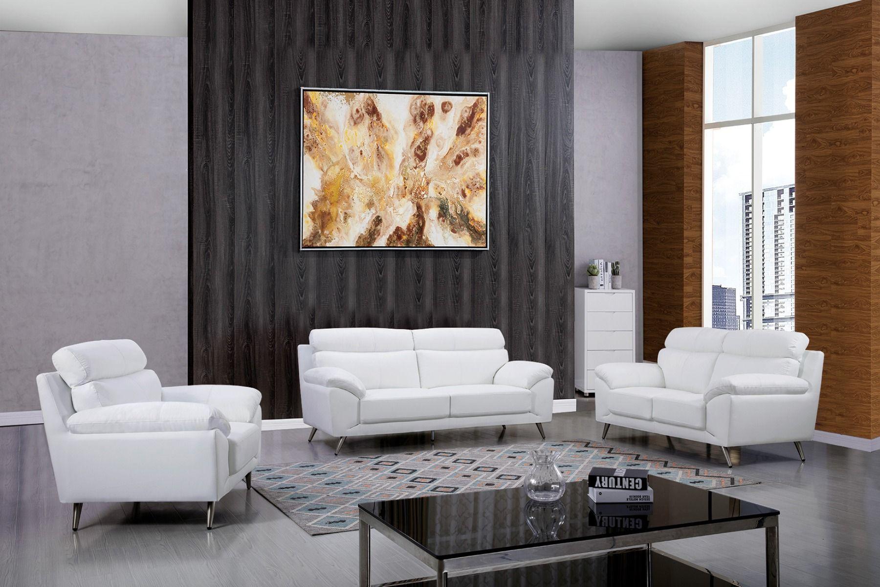Contemporary, Modern Sofa Set EK528-W-SF EK528-W-SF-Set-3 in White Italian Leather