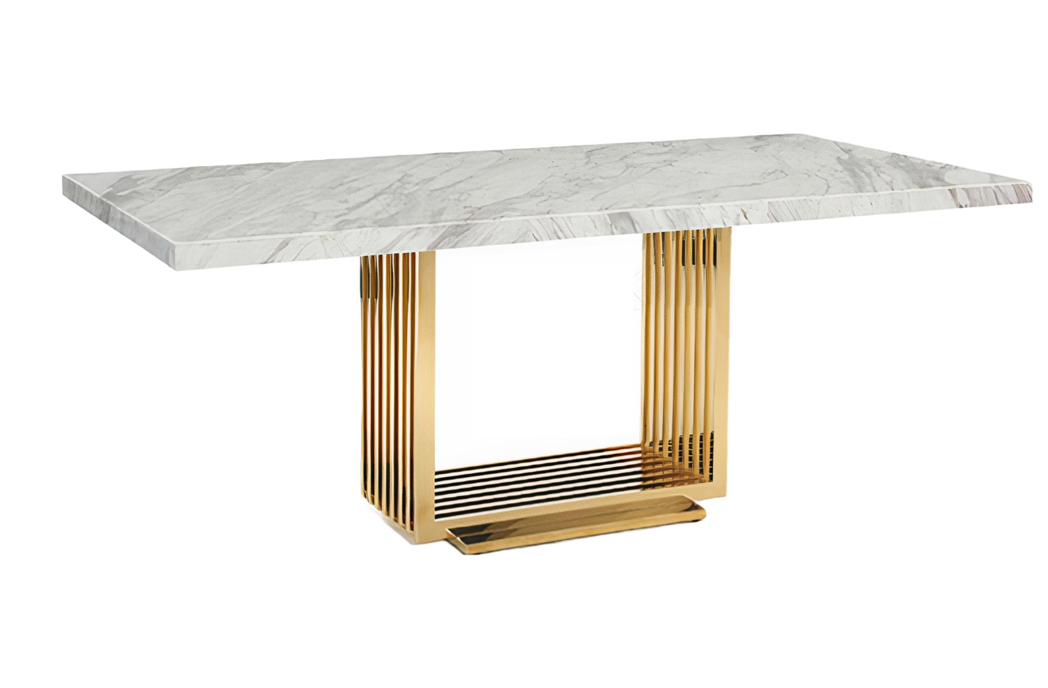 

    
White Genuine Marble & Rosegold Dining Table + 6 Chairs by VIG Modrest Kingsley
