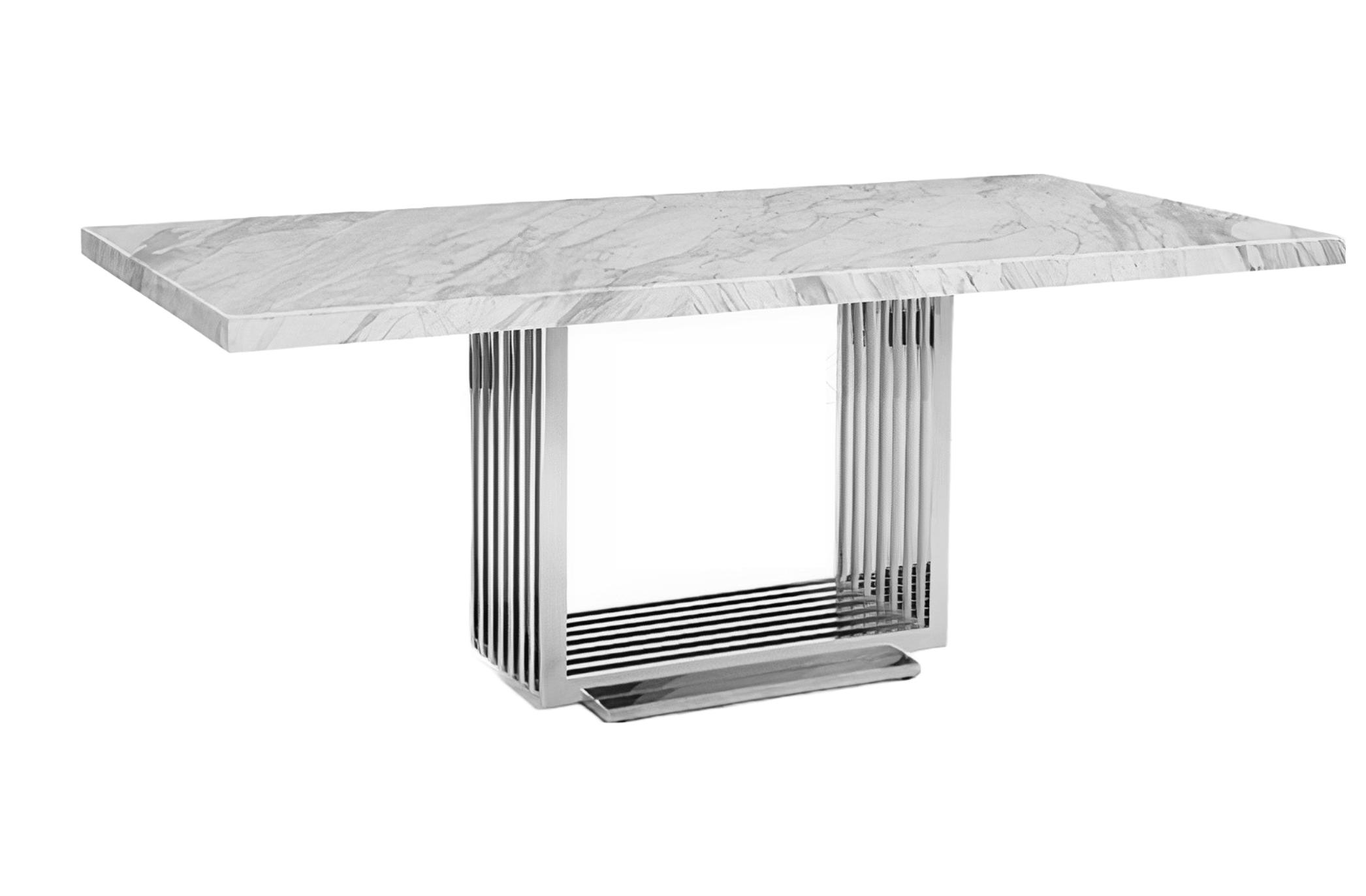 

    
White Genuine Marble & Silver Dining Table + 6 Chairs by VIG Modrest Kingsley
