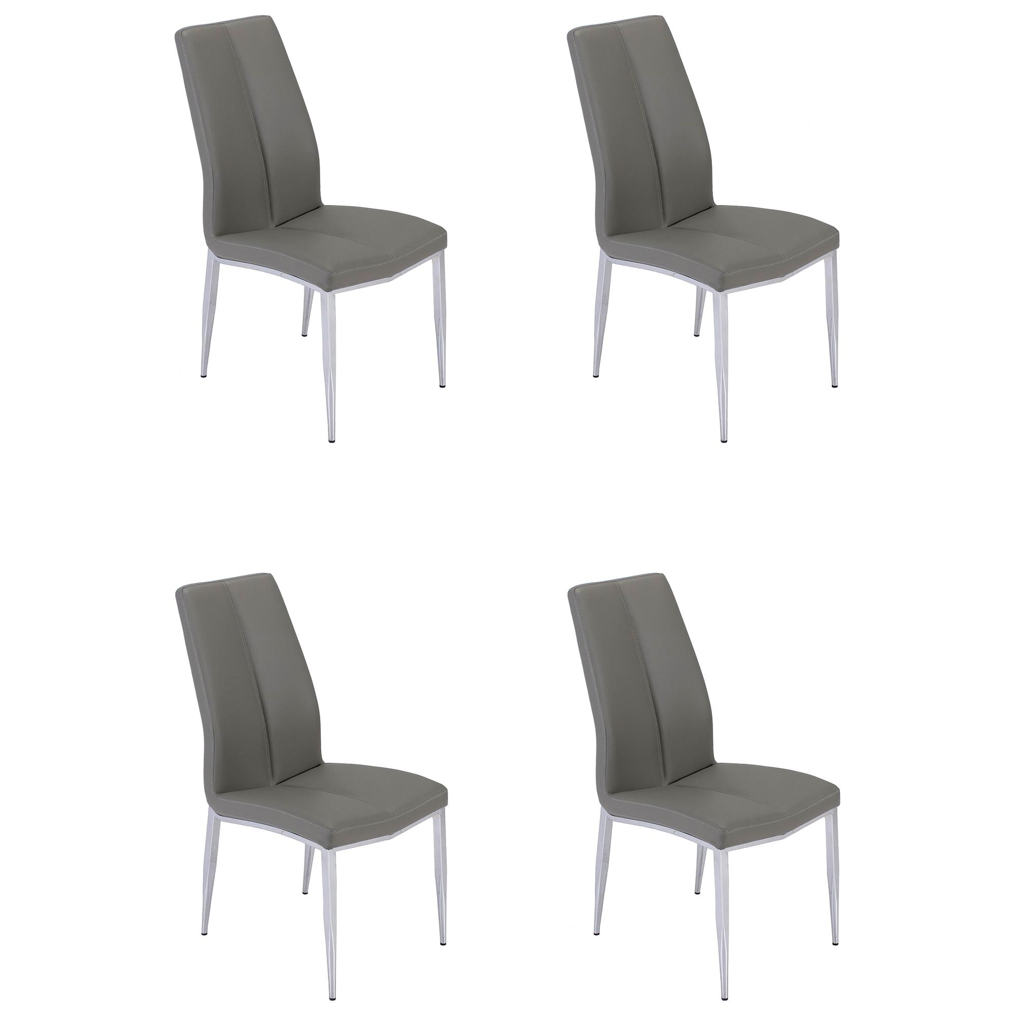 

                    
Buy White Glass Top Dining Set 5 Pcs w/ Grey Eco Leather Chairs Modern Abigail by Chintaly Imports
