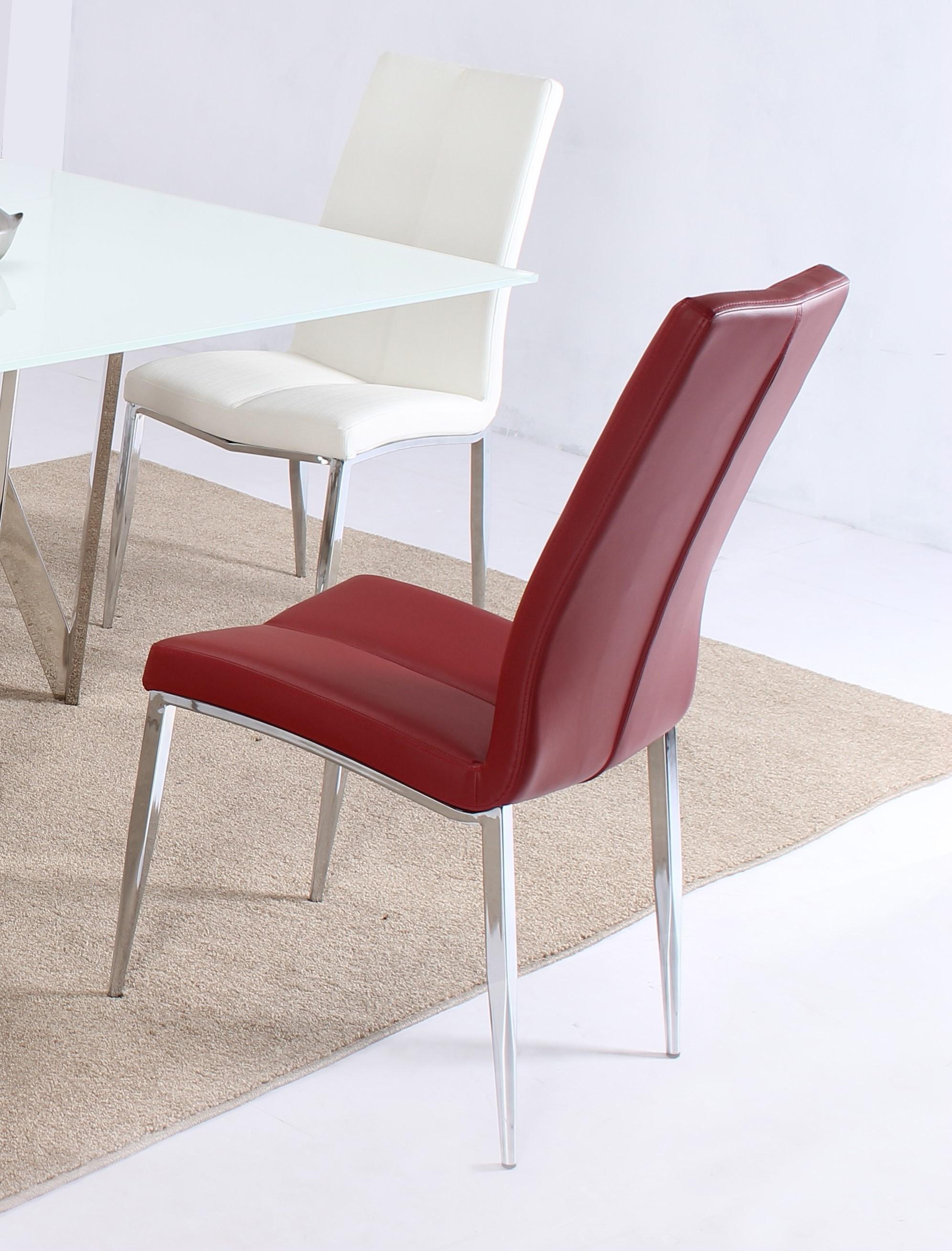 

    
 Order  White Glass Top Dining Set 5 Pcs w/ Red Eco Leather Chairs Modern Abigail by Chintaly Imports
