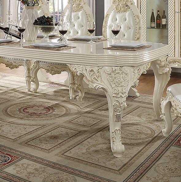 

    
White Gloss & Gold Brush Rectangle Dining Table Traditional Homey Design HD-8091
