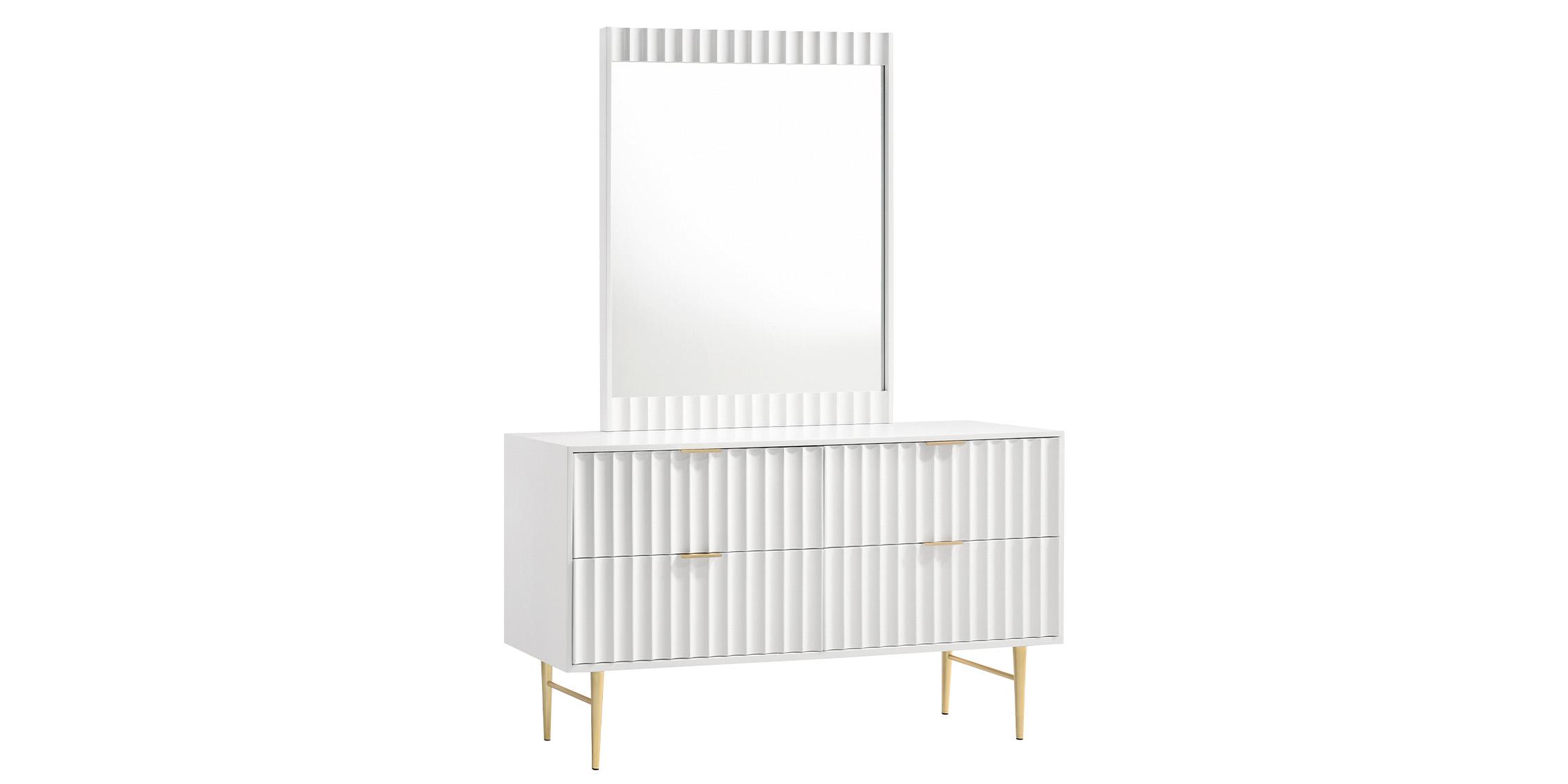 Contemporary, Modern Dresser With Mirror MODERNIST 801White-D Set 801White-D-Set-2 in White, Gold 