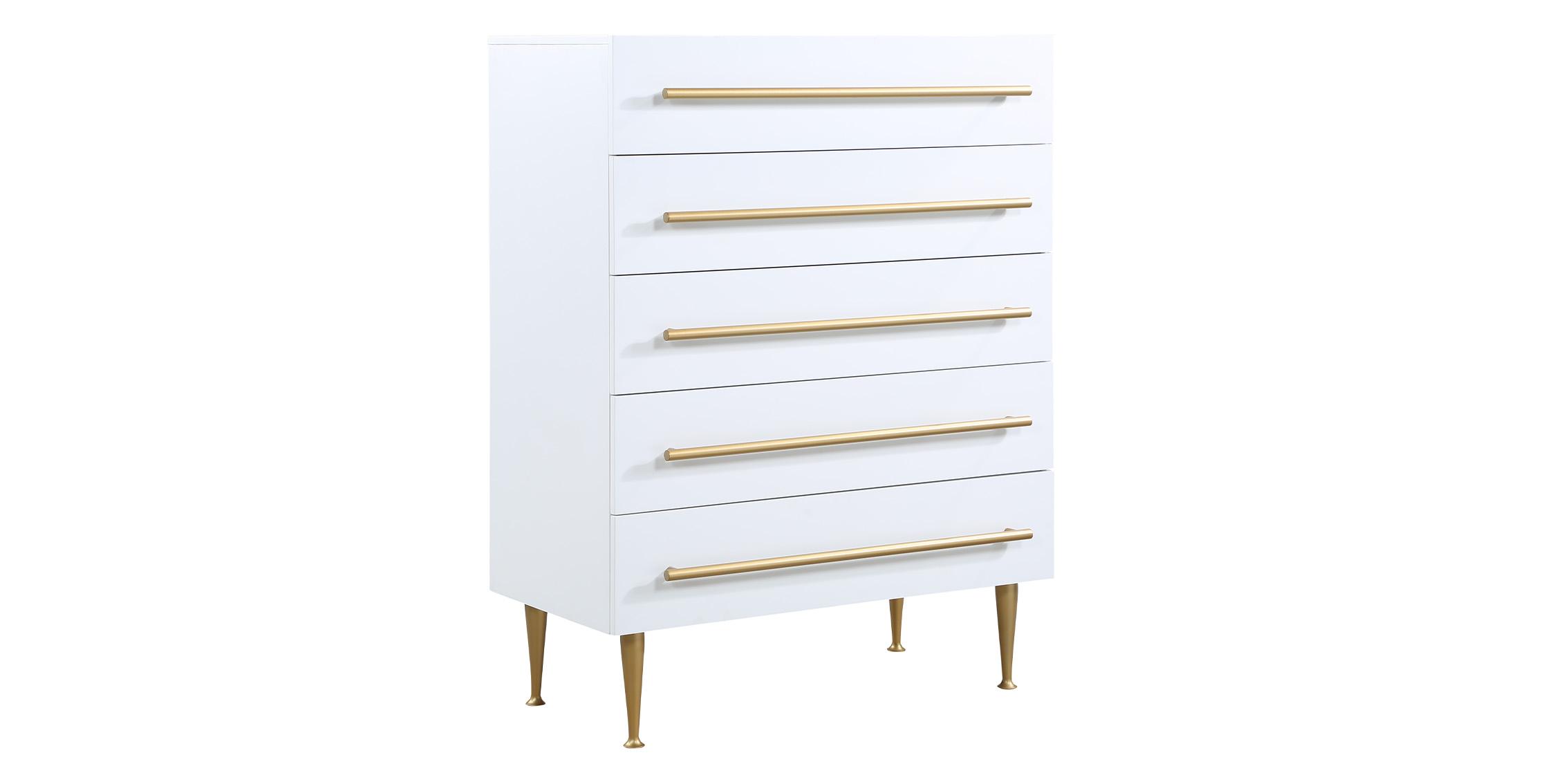 

    
White & Gold 5 Drawer Chest MARISOL 844White-CH Meridian Contemporary Modern
