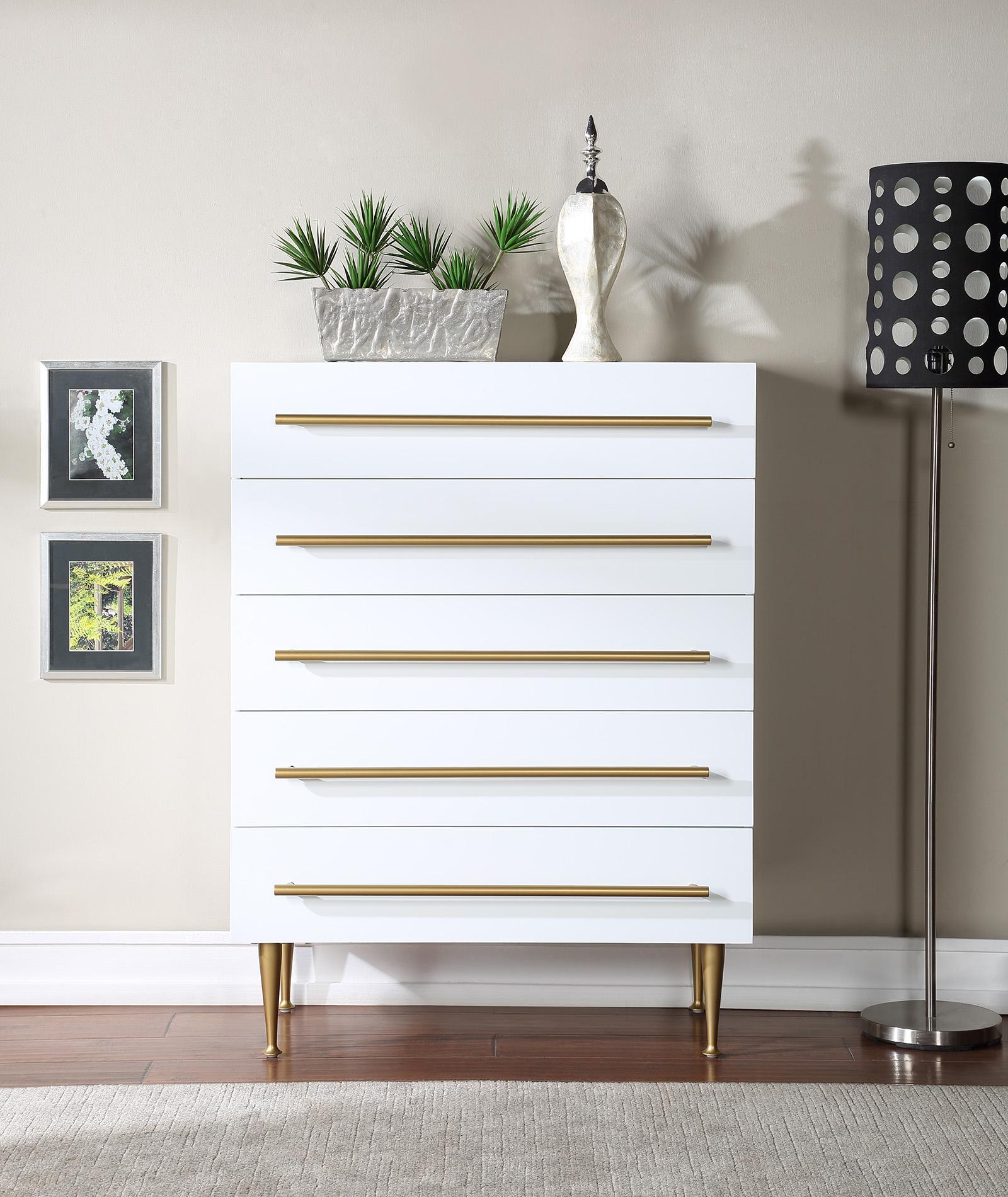 

    
White & Gold 5 Drawer Chest MARISOL 844White-CH Meridian Contemporary Modern
