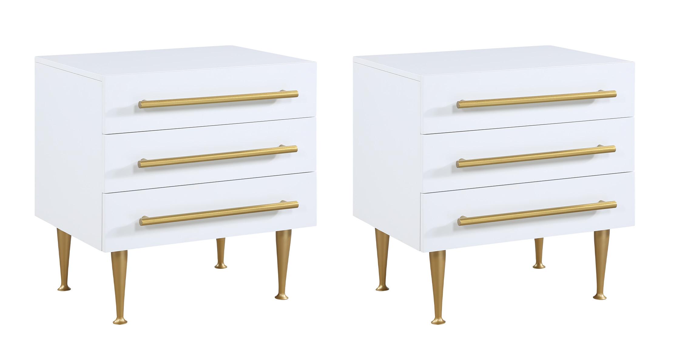 Contemporary, Modern Nightstand Set MARISOL 844White-NS 844White-NS-Set-2 in White, Gold 