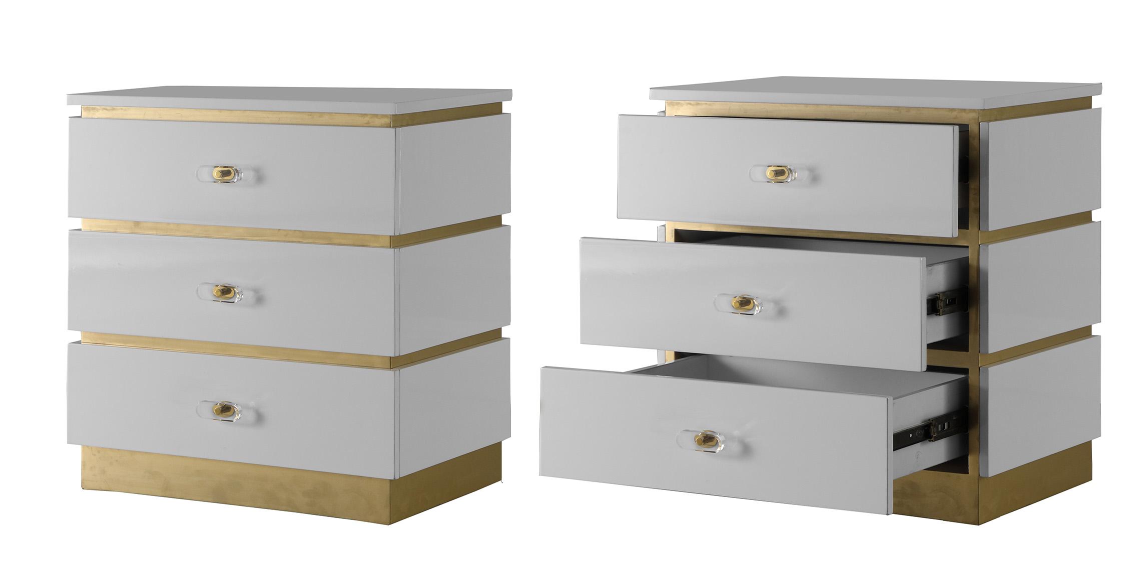 Contemporary Nightstand Set ESME 825-Set-2 in White, Gold 