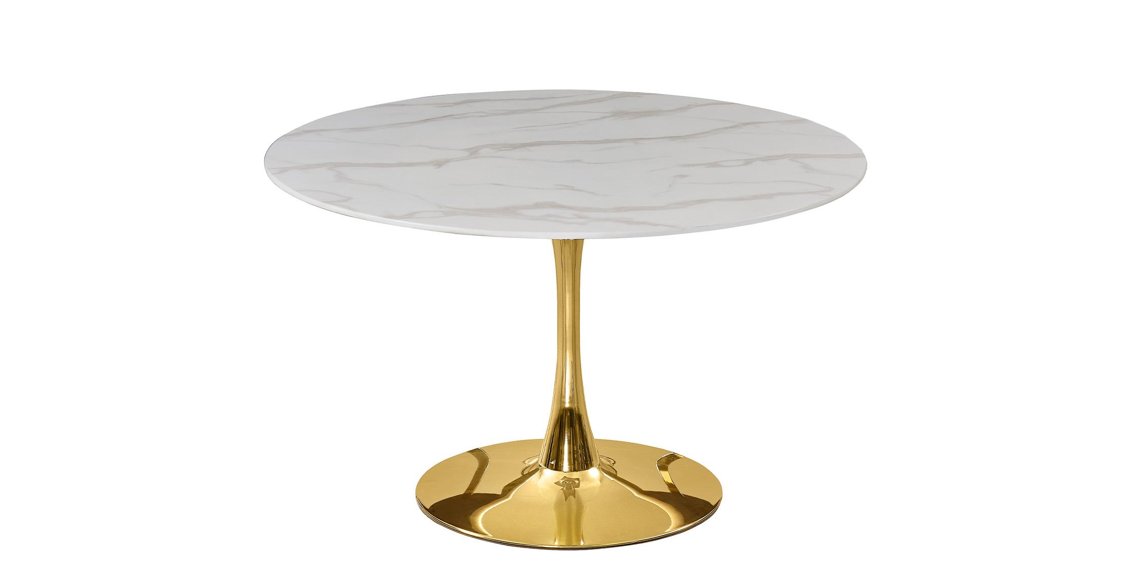 

    
White & Gold Round Faux Marble Dining Table Set 5Pcs TULIP 48" 975-T Meridian
