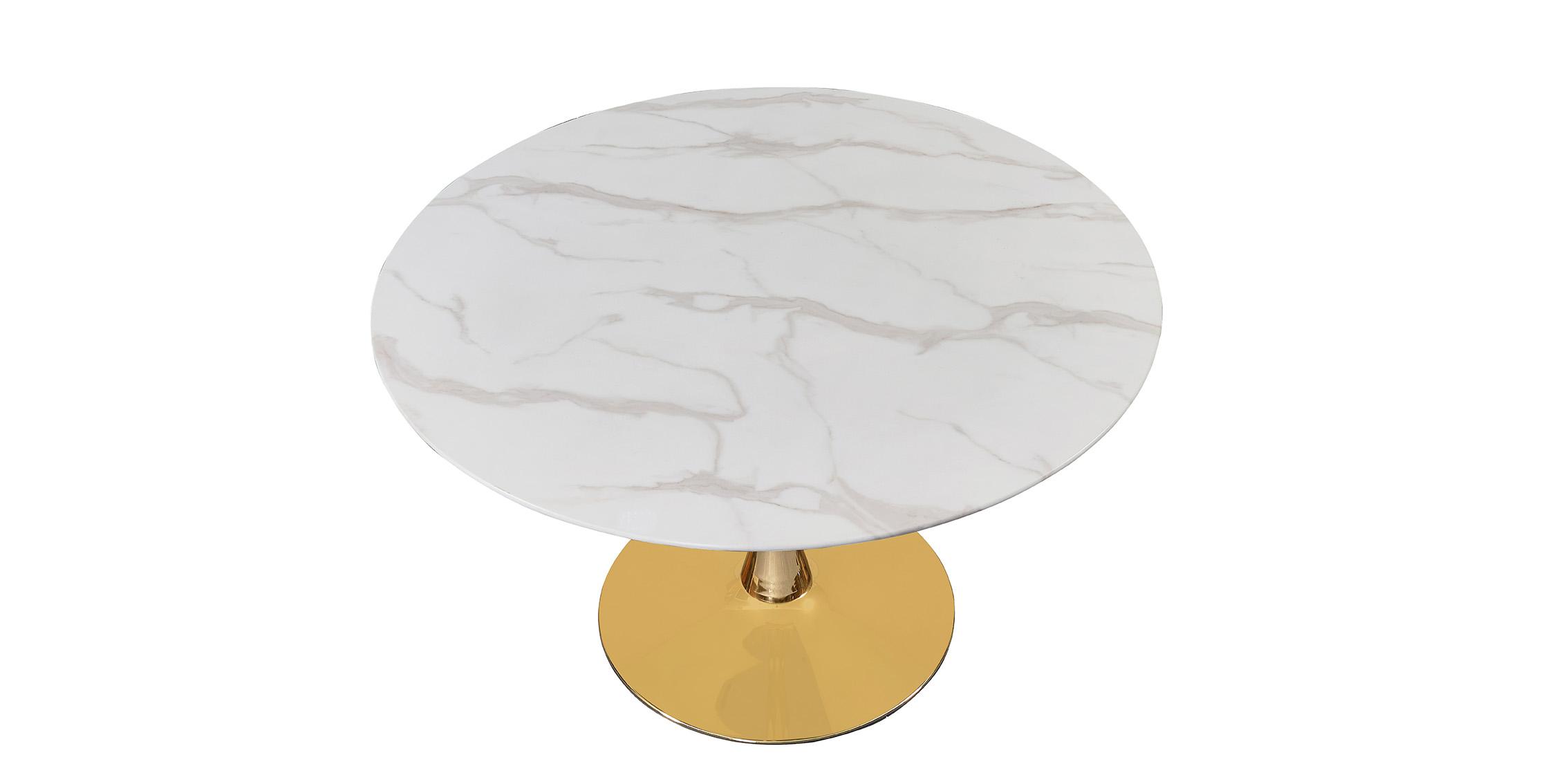 

    
White & Gold Round Faux Marble Dining Table TULIP 48" 975-T Meridian Modern
