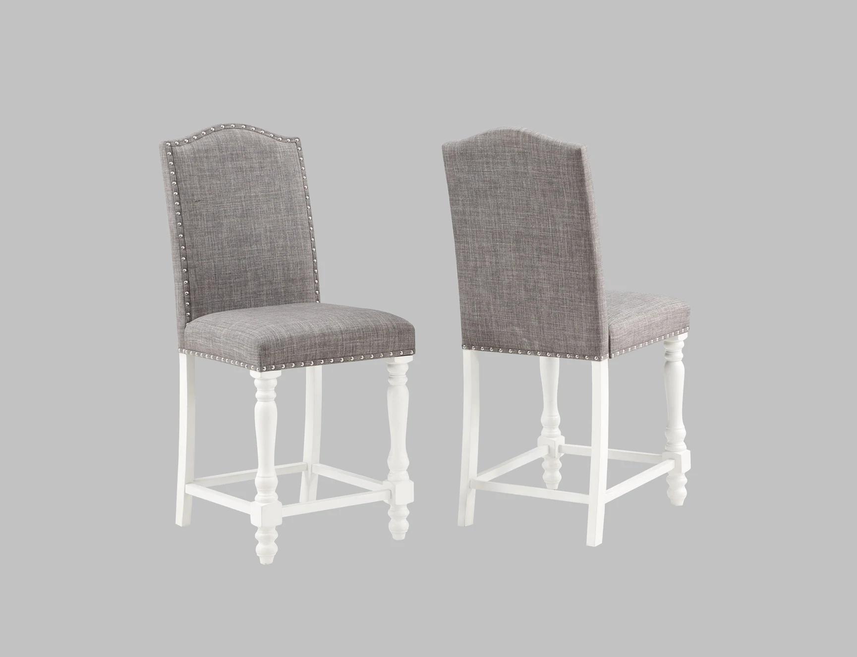 Traditional, Farmhouse Counter Chair Set Langley 2766CG-S-24-2pcs in White and Gray Linen