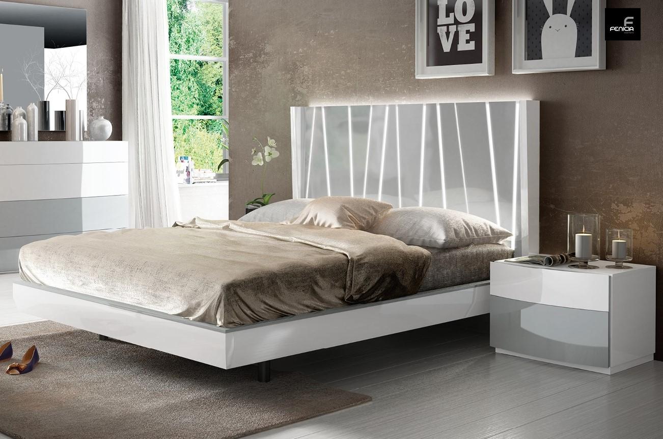Contemporary Platform Bedroom Set Ronda DALI Ronda With Dali-EK-2N-3PC in White, Gray High Gloss Lacquer