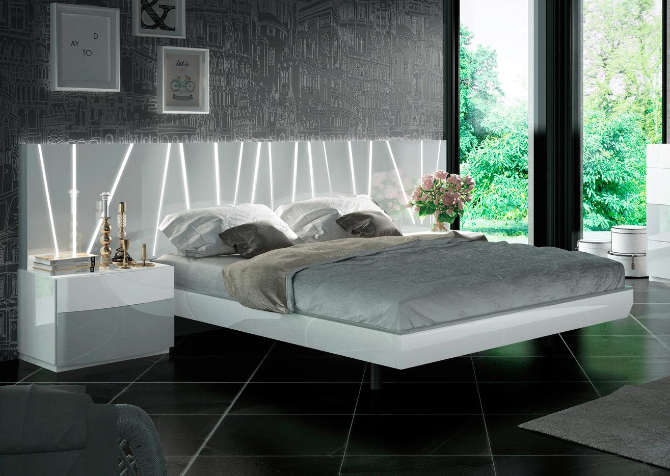 Contemporary Platform Bedroom Set Ronda SALVADOR Ronda With Salvador-EK-2N-3PC in White, Gray High Gloss Lacquer