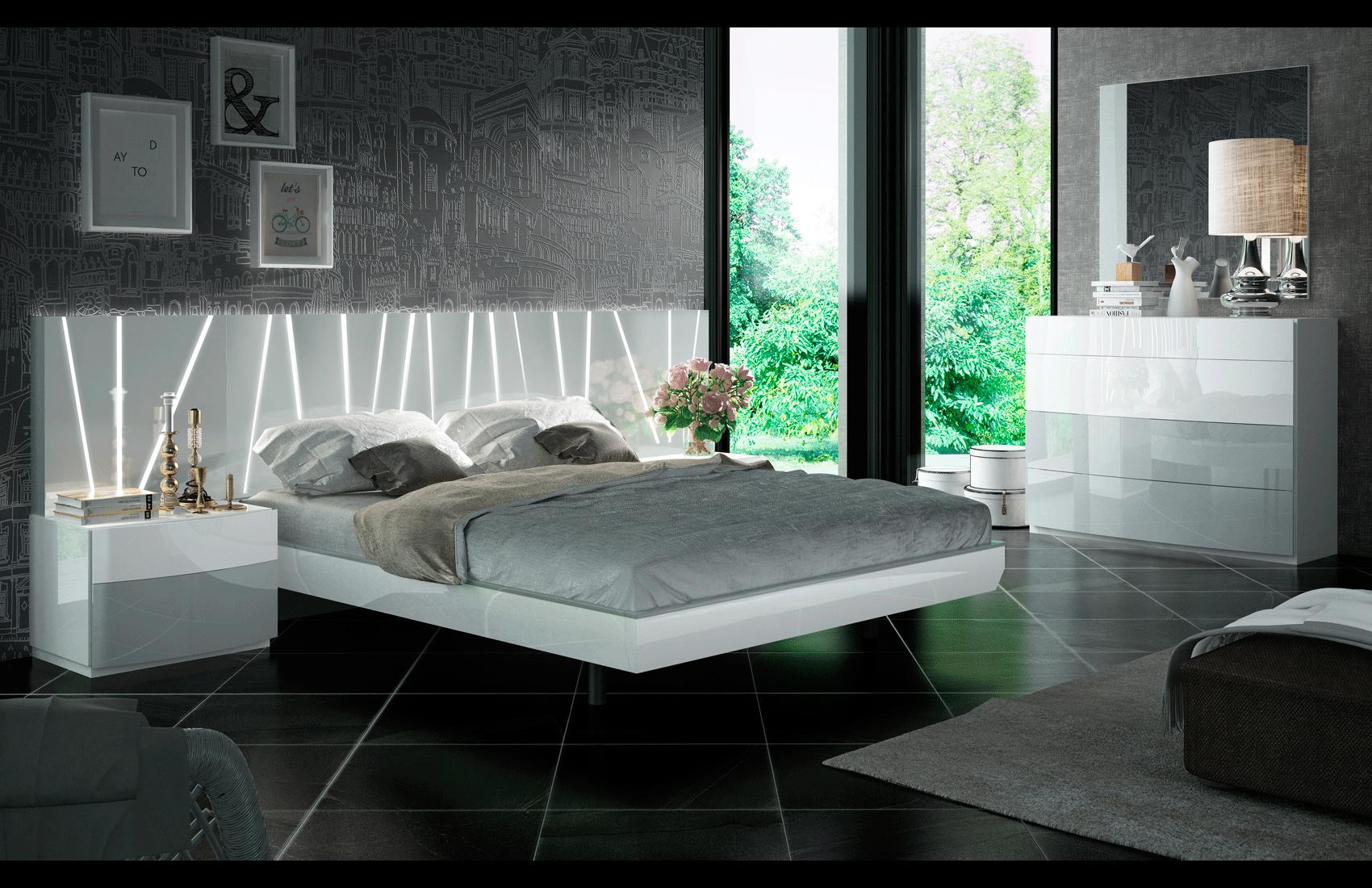 Contemporary Platform Bedroom Set Ronda SALVADOR Ronda With Salvador-EK-2NDM-5PC in White, Gray High Gloss Lacquer