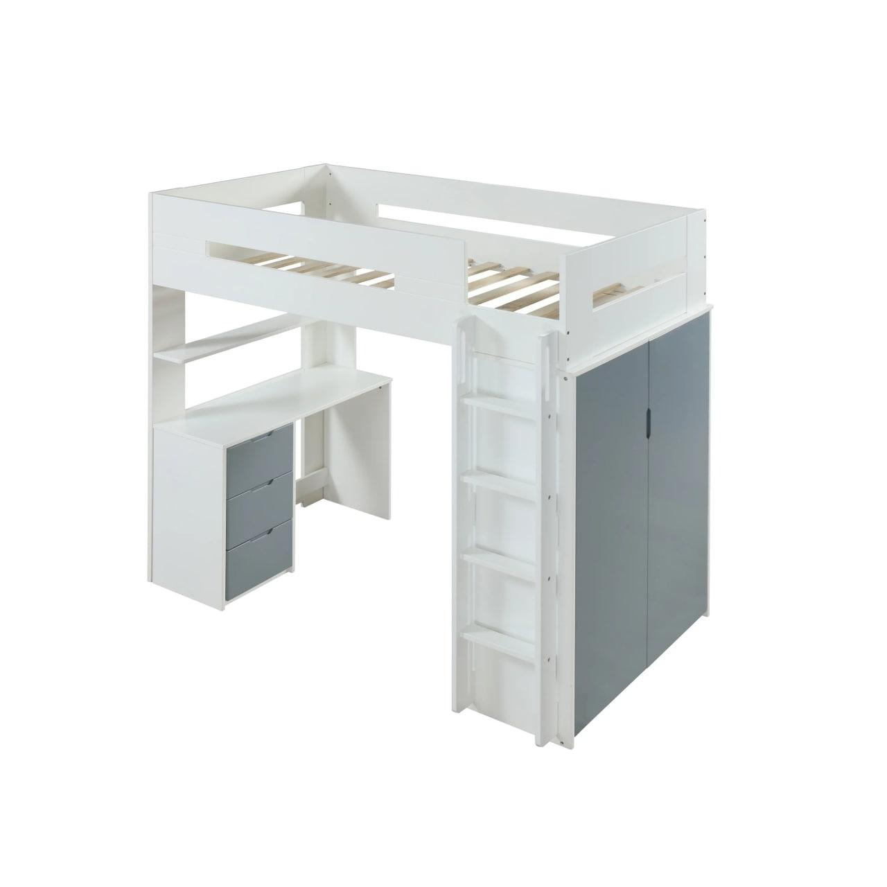 

    
White & Gray Twin Loft Bed w/ Desk & Wardrobe by Acme Nerice 38050
