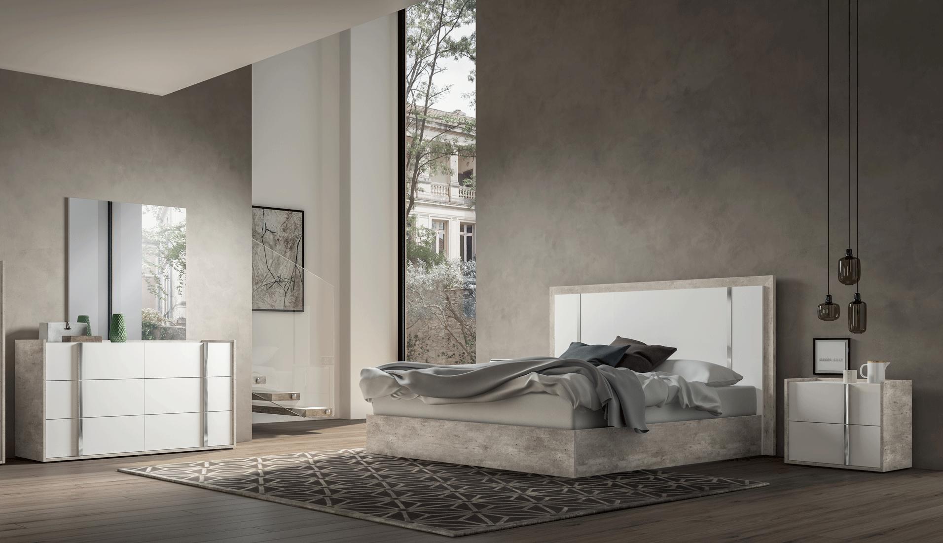 Contemporary, Modern Platform Bedroom Set Treviso Treviso-EK-2NDM-5PC in White, Gray 