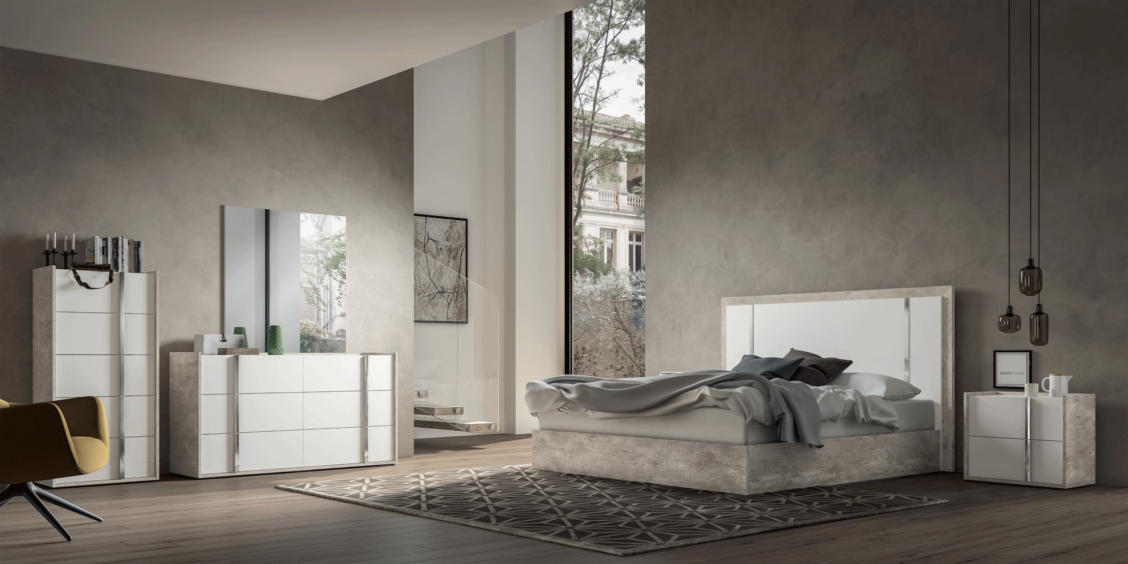 

    
White & Grey Eco Stone Queen Bedroom Set 6Pcs w/Chest Modern Made in Italy ESF Treviso
