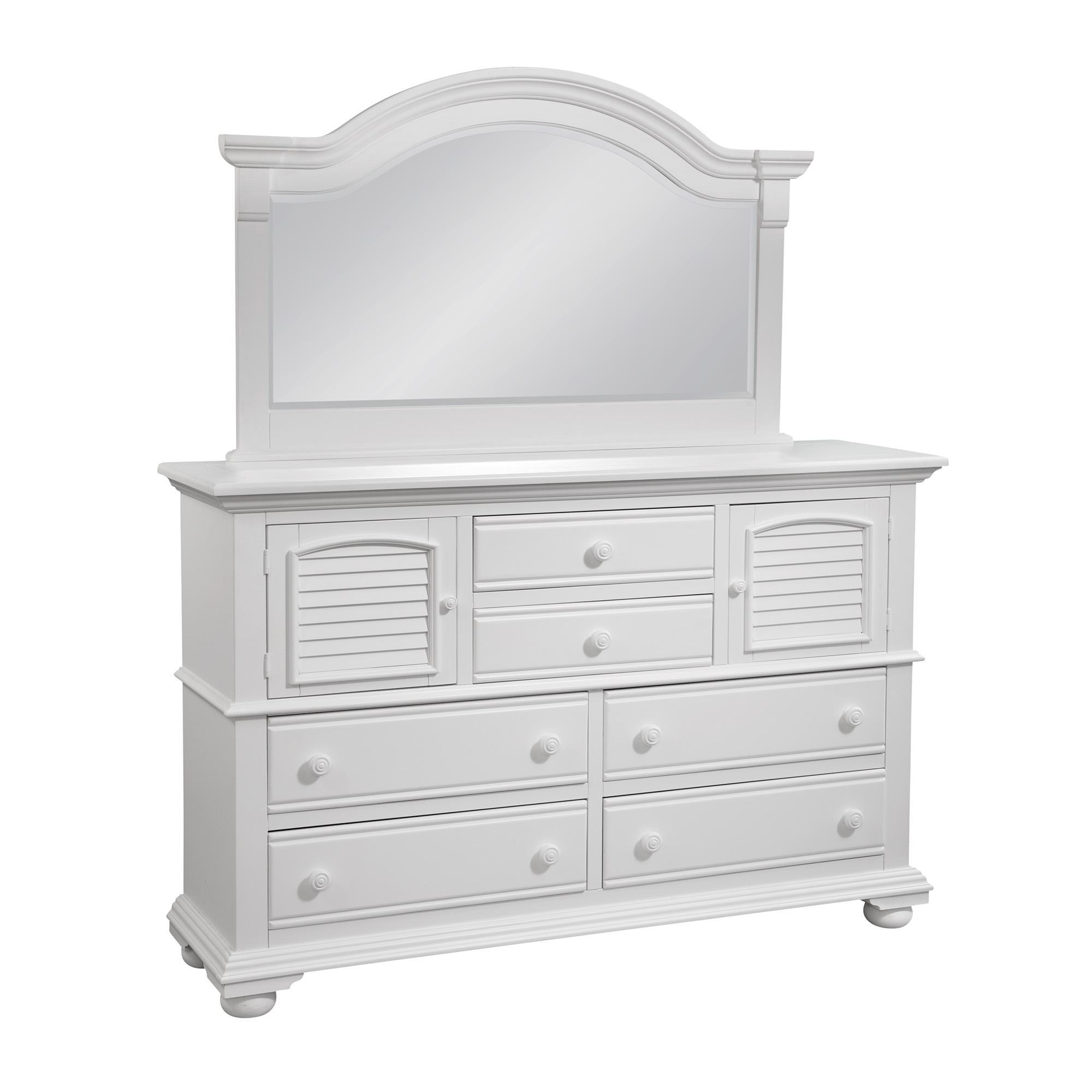 

    
White High Dresser w/Mirror Set 2Pcs COTTAGE 6510-HDLM American Woodcrafters
