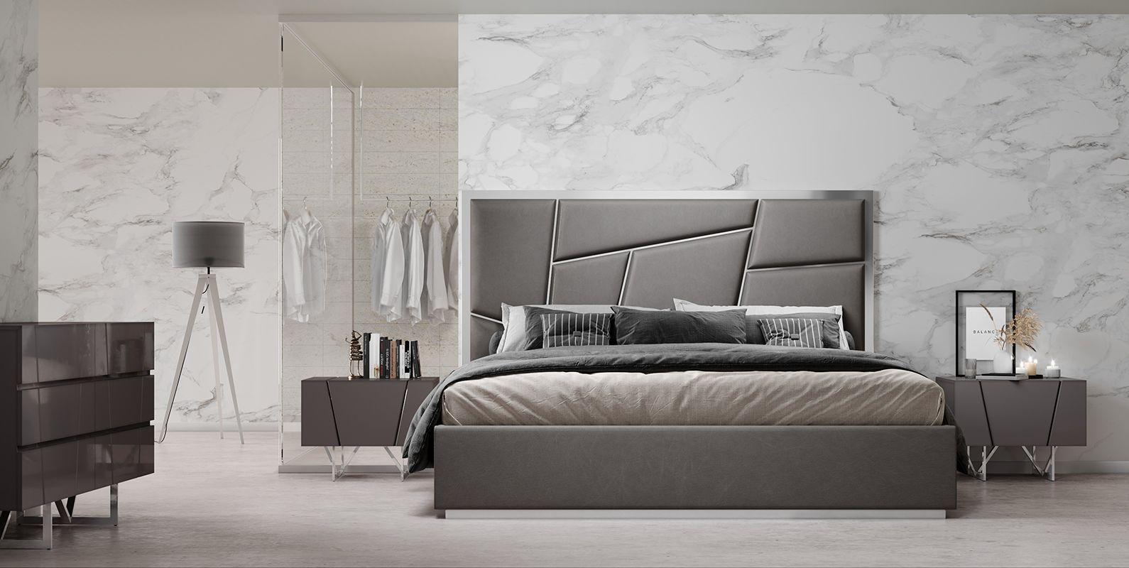 Contemporary, Modern Panel Bedroom Set Chrysler VGVCBD8978-SET-GRY-Q-5pcs in Gray Bonded Leather