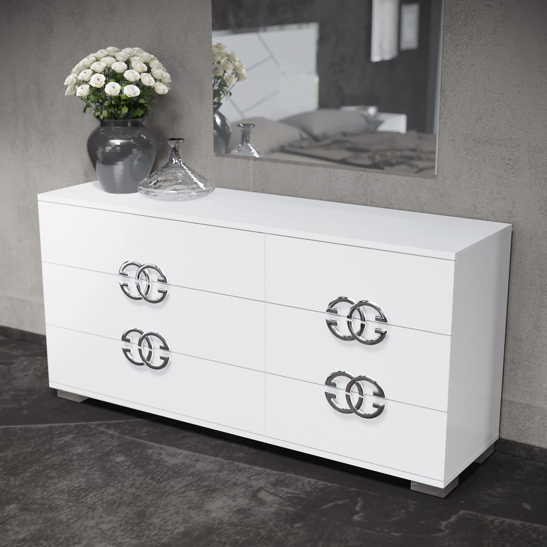 

    
White High Gloss 6 Drawer Double Dresser DAFNE ESF Modern MADE IN ITALY
