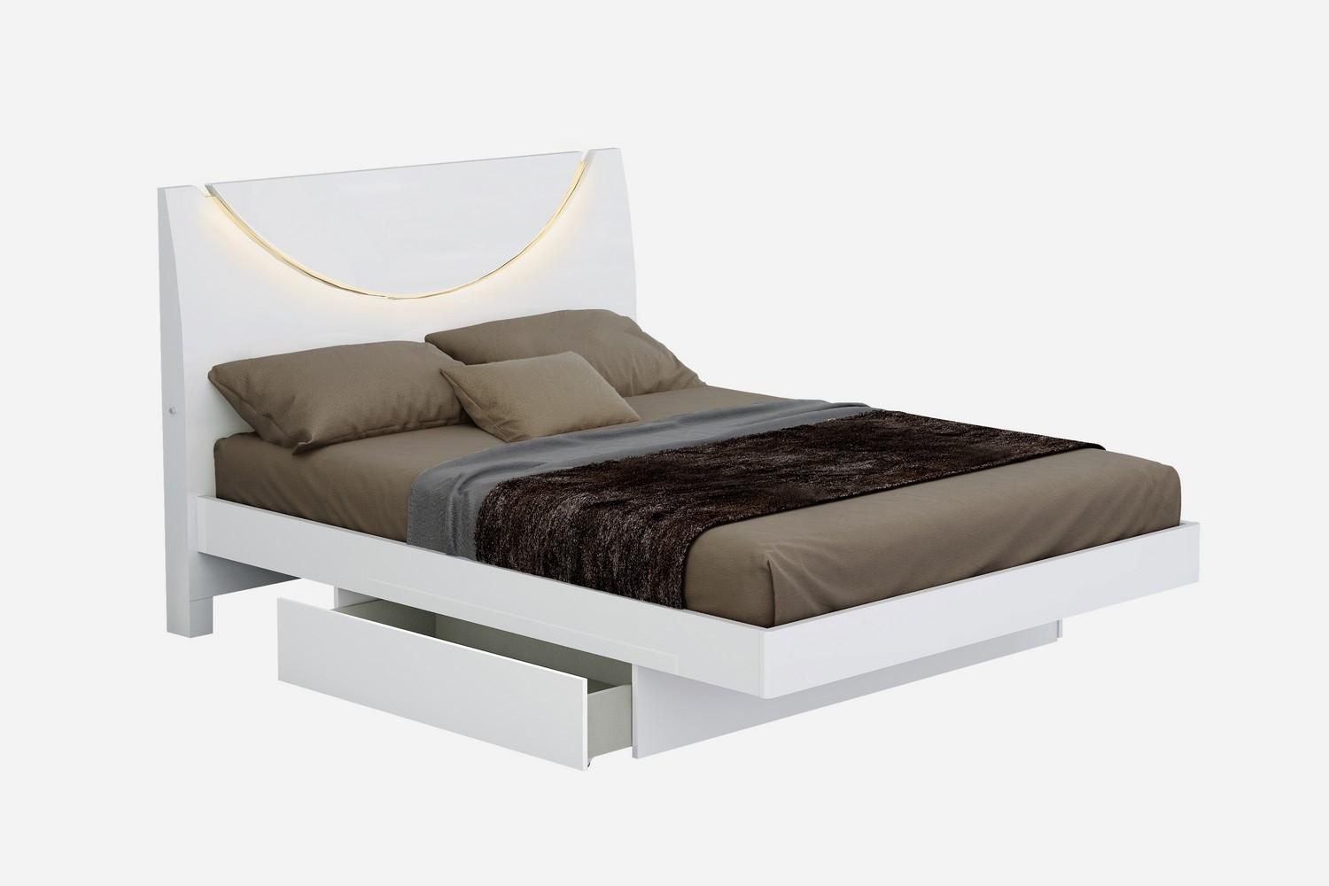 Contemporary, Modern Platform Bed Bellagio BELLAGIO-BED-WHITE-Q in White 