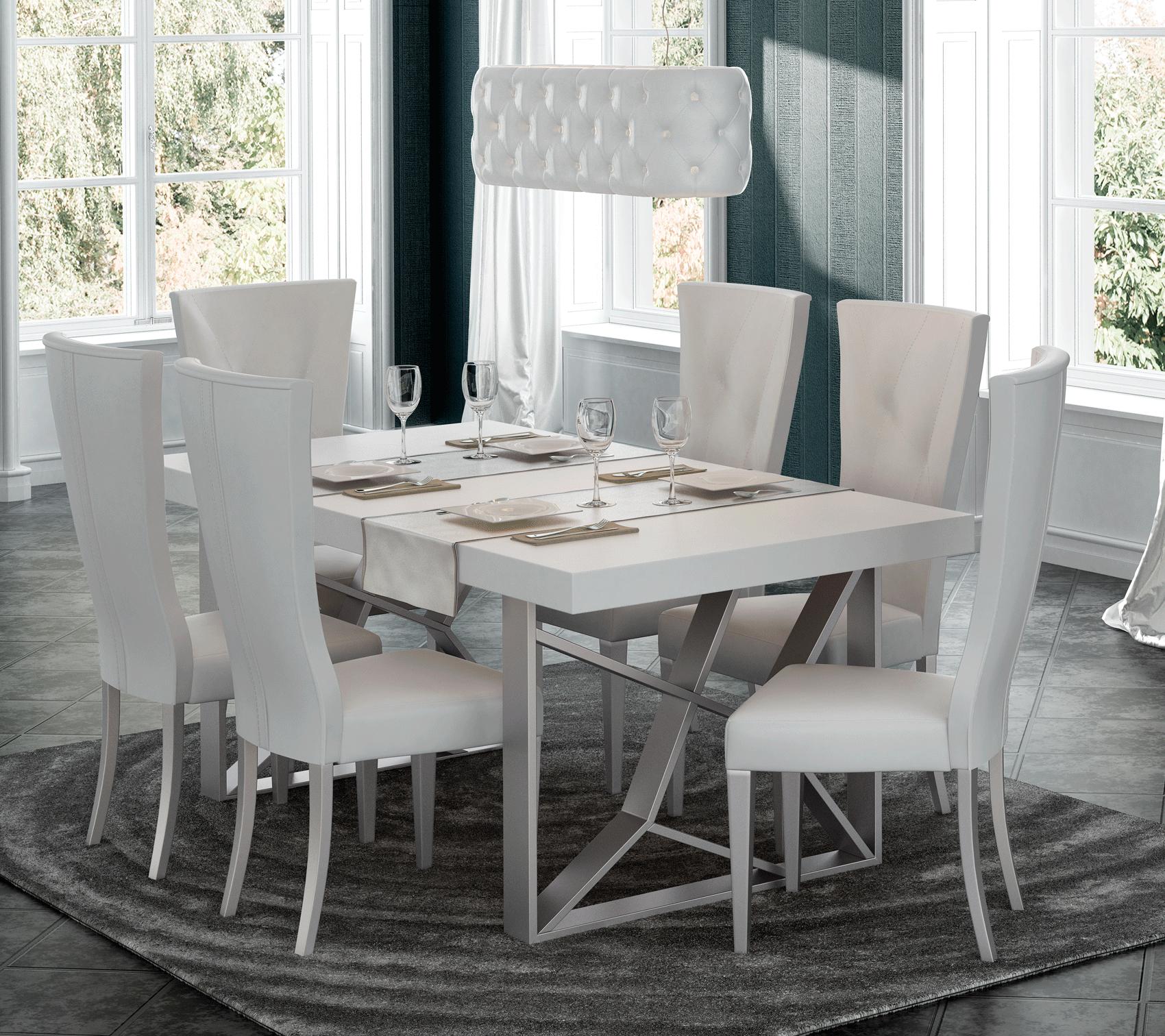

    
White High Gloss Lacquer Dining Room Set 7Pcs Modern Made in Spain ESF Kiu
