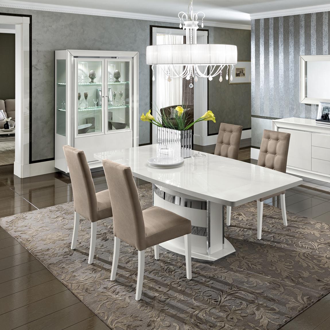 Contemporary, Modern Dining Table Set Dama Bianca Dama Bianca-Dining-5PC in White, Beige Fabric